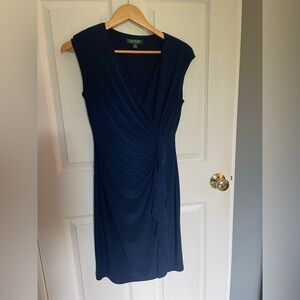 Solid navy sleeveless dress.
